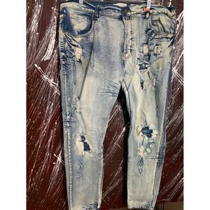 Evolution In Design Mens 44x32 Distressed Acid Wash Ripped Slim Taper Jeans Blue